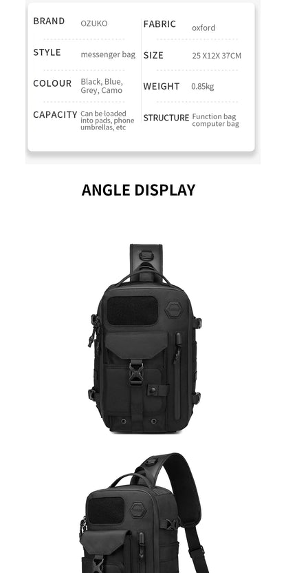 OZUKO Large Capacity Shoulder Bags for Male Waterproof Chest Bag Tactical Sling Messenger Bags Men Outdoor Sports Crossbody Bag
