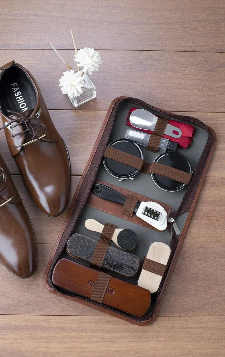 Premium Horsehair Shoe Polish Kit – 9pcs/11pcs Leather Shoe Shine & Care Set