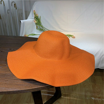 Women 15cm Wide Brim Sun Hat Summer Travel Floppy Straw Hat Female Outdoor Vacation Roll Up UPF50+ Oversized Foldable Beach Hat