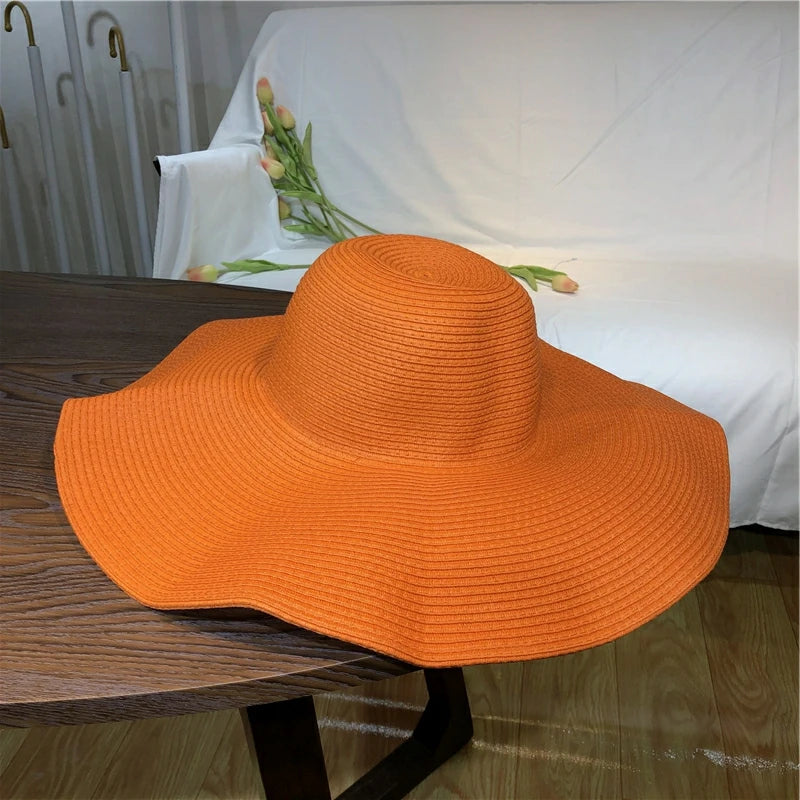 Women 15cm Wide Brim Sun Hat Summer Travel Floppy Straw Hat Female Outdoor Vacation Roll Up UPF50+ Oversized Foldable Beach Hat