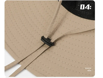 2025 Summer Wide Brim Bucket Hat – Breathable Mesh Outdoor Sun Cap for Men