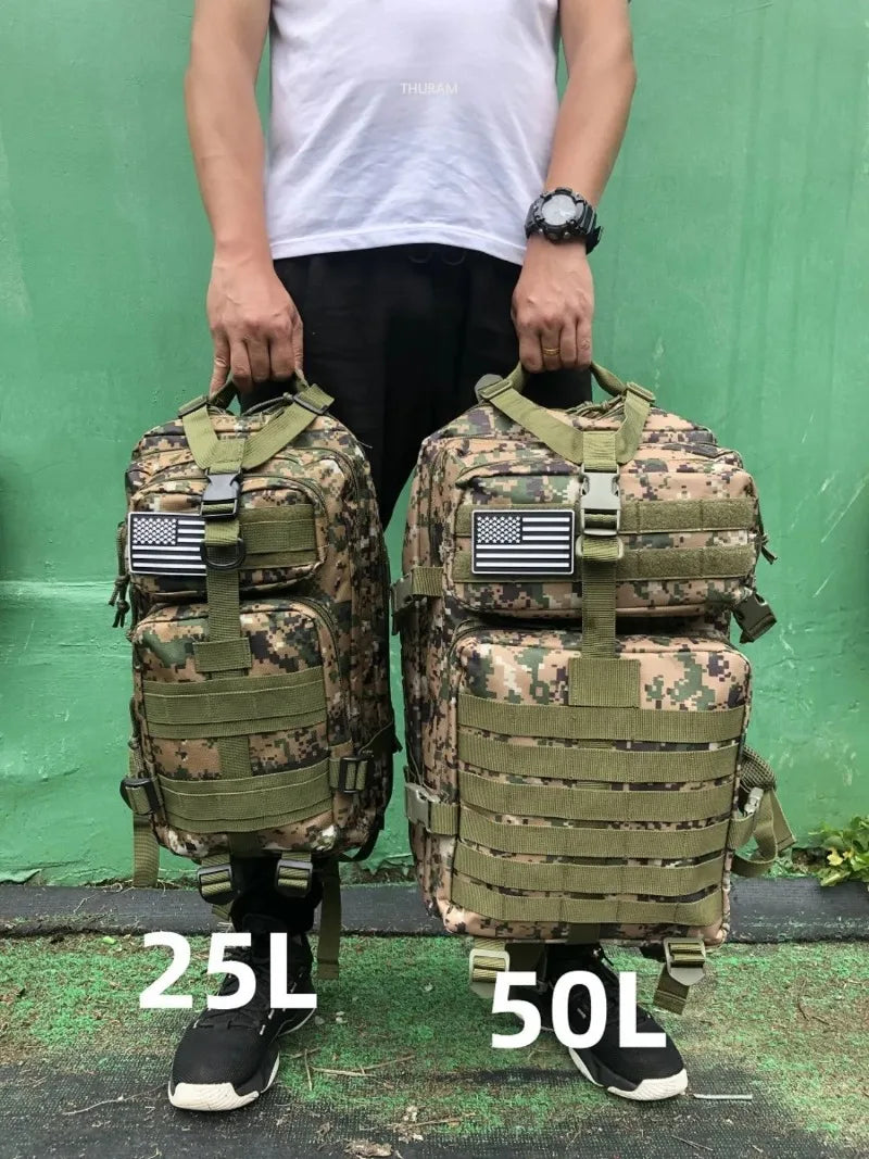1000D Nylon Waterproof Tactical Backpack – Outdoor Rucksack for Camping, Hiking, Trekking, Fishing & Hunting (25L/50L)