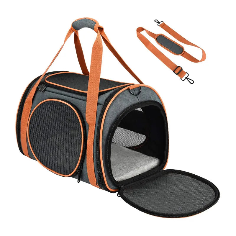 Cat Carrier TSA Airline Approved with Ventilation for Small Medium Cats Dogs Puppies with Big Space 5 Mesh Windows 4 Open Doors