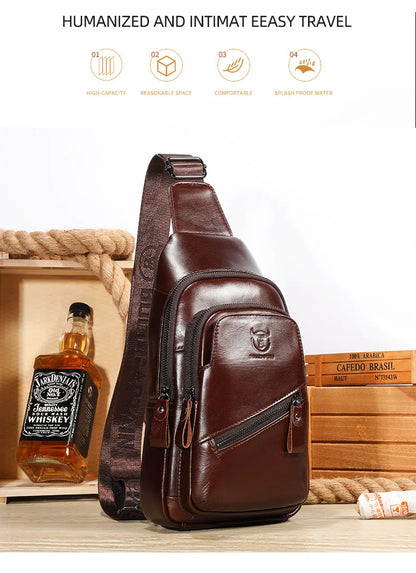 BULLCAPTAIN 2025 Men's Leather Chest Bag – Large Capacity Casual Messenger Bag, Classic Leather XB 127