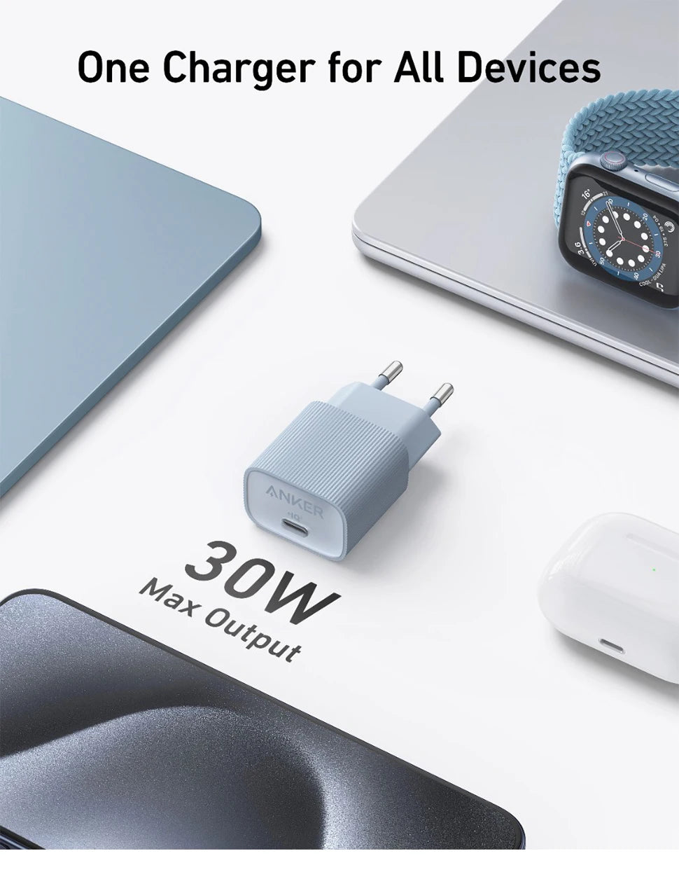 Anker Nano USB-C Charger 30W – High-Speed PIQ 3.0 & PPS Fast Charging Power Adapter, Compatible with iPhone 15/14, Samsung, and More