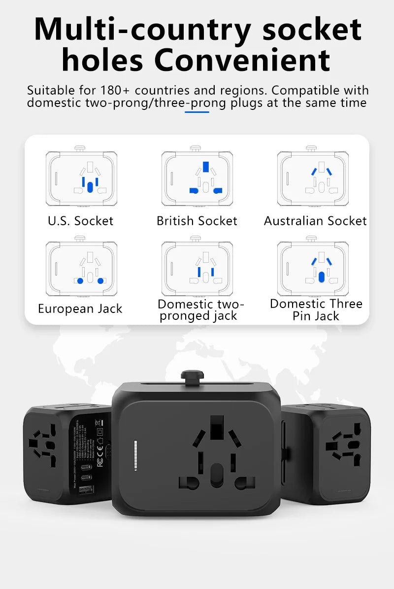 Universal Multi-Function Travel Adapter – All-in-One Plug Converter with 2.4A Fast Charging!