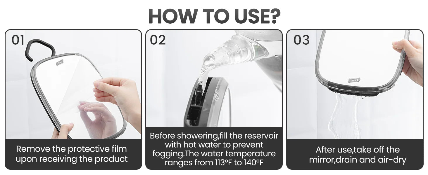 TAILI Shower Mirror Fogless for Shaving, Removable Fog Free Wall Hanging Mirror Portable Bathroom Mirror for Travel Camping