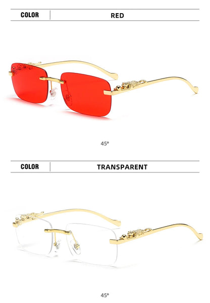 Classic Rimless Sunglasses – Stylish Frameless Shades with Leopard Decoration for Men & Women ✨🚘