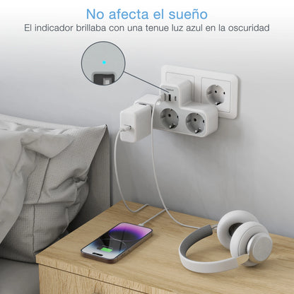 TESSAN 6-in-1 Socket Adapter – 3-Way Outlet with USB & Surge Protection for Travel, Smartphones & Laptops!