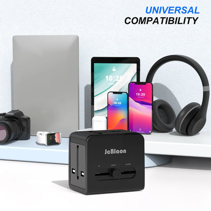 Universal Travel Adapter – Global Plug Converter with USB-A & Type-C for UK, US, EU, AU