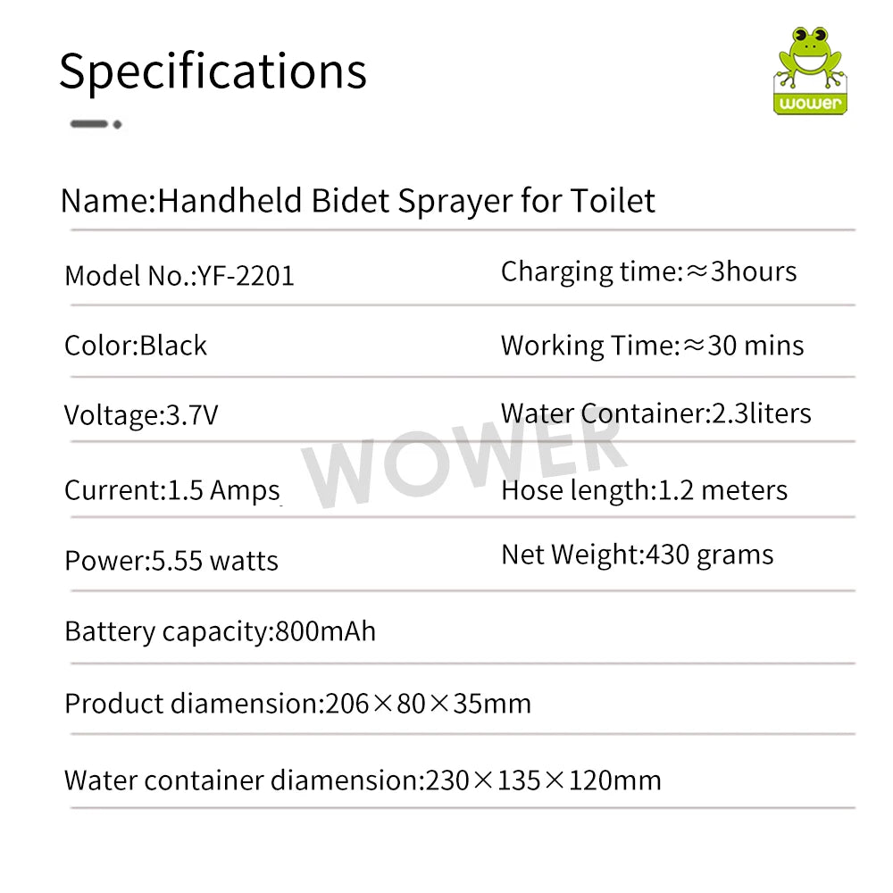 🚿 Wower Portable Electric Bidet – Rechargeable 2.3L Shattaf for Personal Hygiene, Travel & Camping! ✨💦
