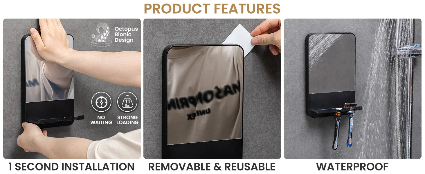 TAILI Fogless Shower Mirror with Razor Holder – Rust-Proof, Removable Suction Bathroom Mirror
