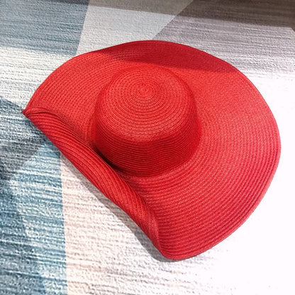 Women 15cm Wide Brim Sun Hat Summer Travel Floppy Straw Hat Female Outdoor Vacation Roll Up UPF50+ Oversized Foldable Beach Hat