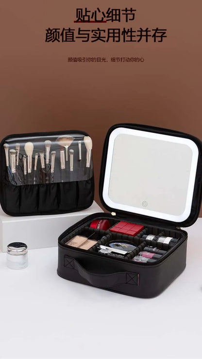 LED Travel Makeup Bag with Mirror – Large-Capacity Portable Storage Case with Combination Lock