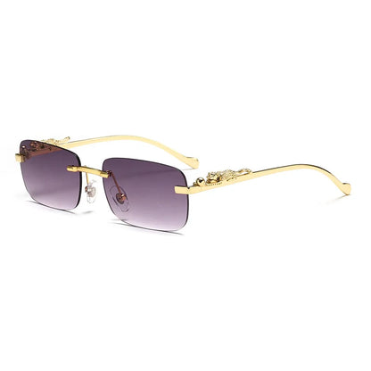 Classic Rimless Sunglasses – Stylish Frameless Shades with Leopard Decoration for Men & Women ✨🚘