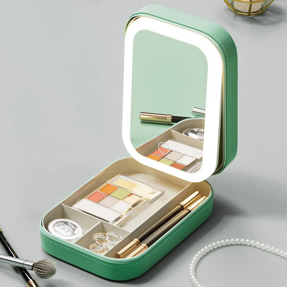 Smart LED Makeup Case with Mirror – Portable Fashion Travel Cosmetic Storage Bag