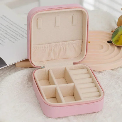 Portable PU Leather Jewelry Box – Travel Organizer for Rings, Earrings & Necklaces