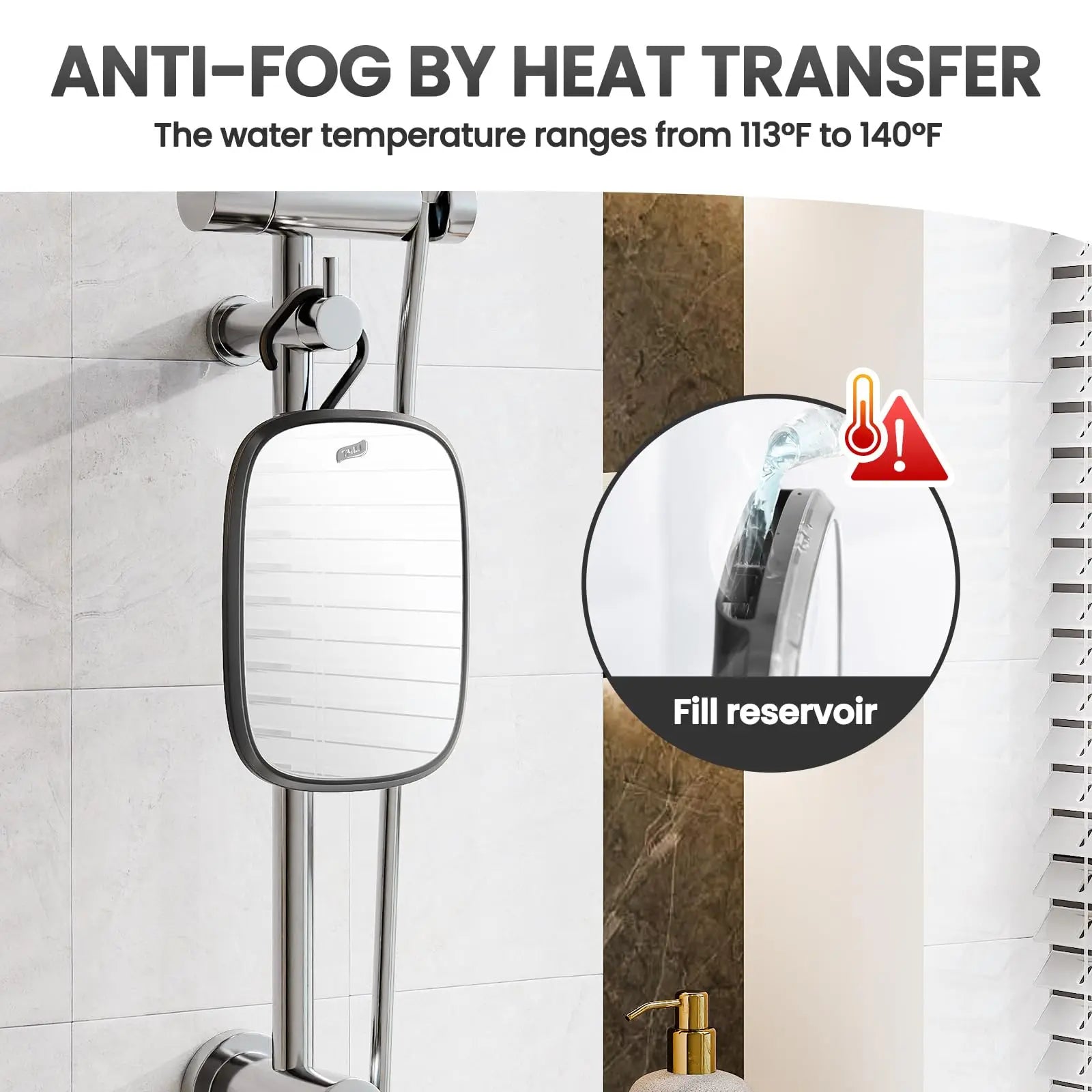 TAILI Shower Mirror Fogless for Shaving, Removable Fog Free Wall Hanging Mirror Portable Bathroom Mirror for Travel Camping