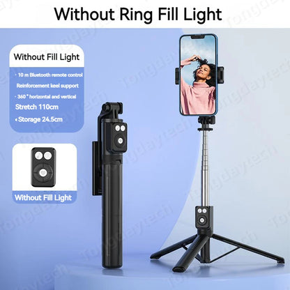 Bluetooth Wireless Selfie Stick – Foldable Phone Stand with Ring Light for Makeup, Video, & Live Streaming