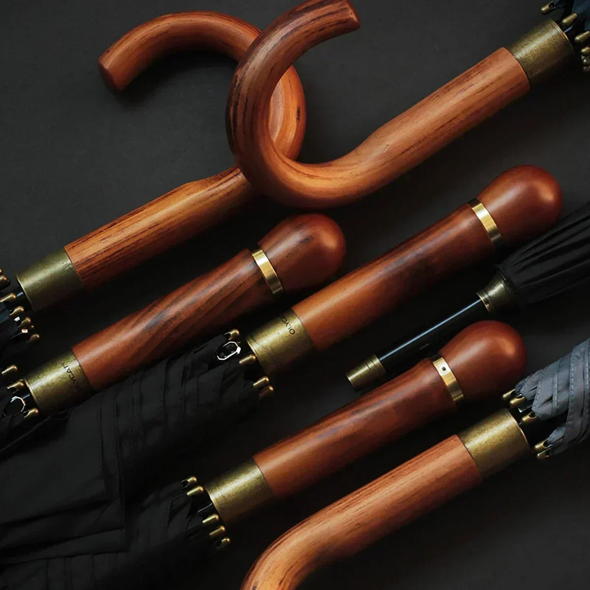 ☔ OLYCAT Wooden Handle Long Umbrella – Vintage, Wind-Resistant & Large Coverage for Business & Travel! 🌦️