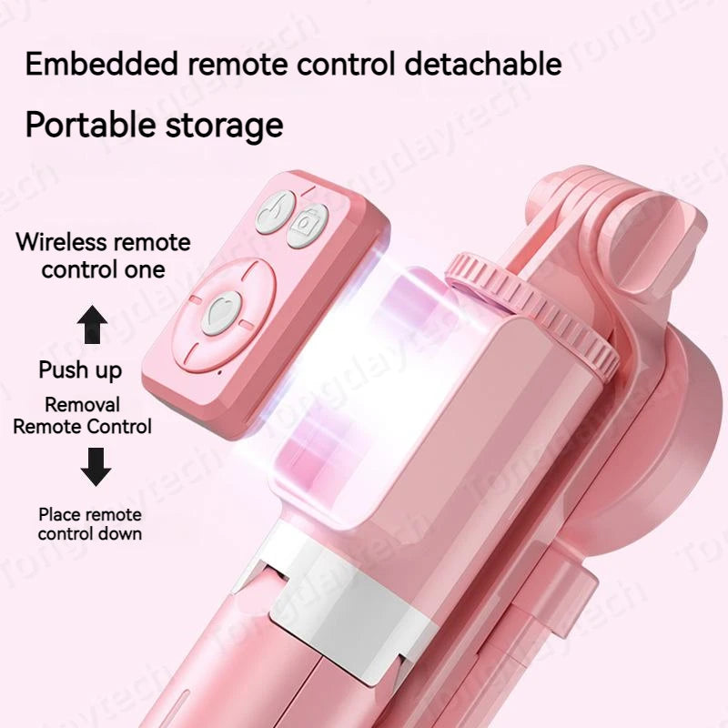 Bluetooth Wireless Selfie Stick – Foldable Phone Stand with Ring Light for Makeup, Video, & Live Streaming