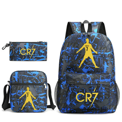 CR7 Football Backpack Set – 3-Piece Stylish & Spacious Schoolbag for Boys & Girls, Perfect for High School & Sports!