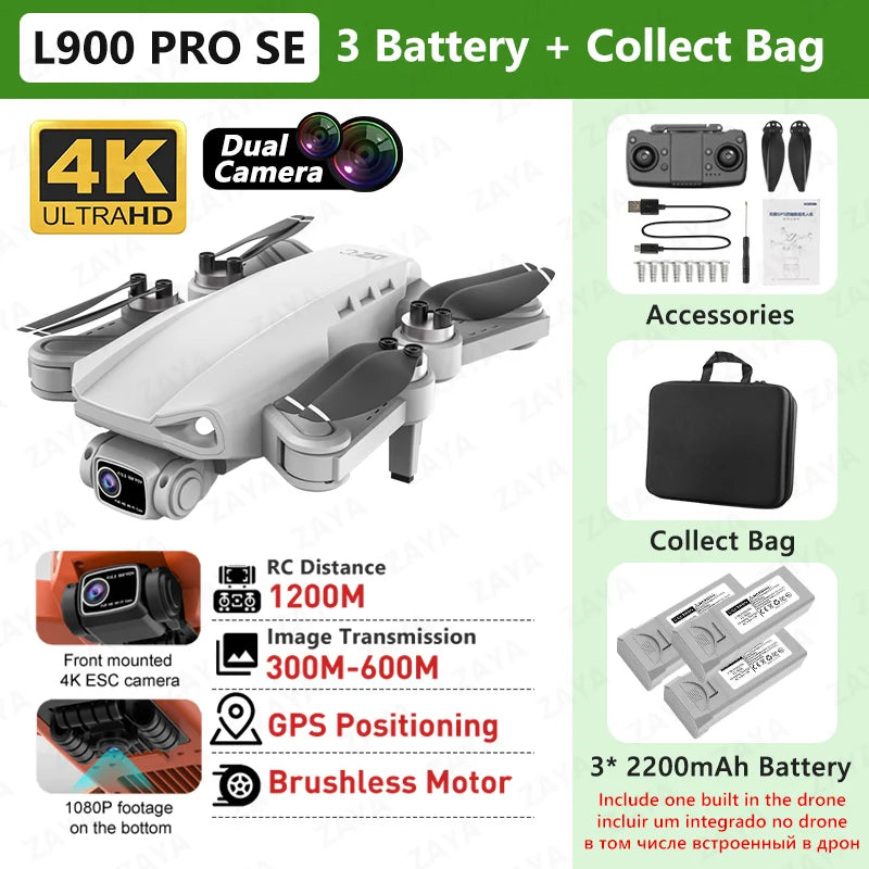L900 PRO SE GPS Drone – 4K Dual Camera, 5G WiFi FPV, Brushless Motor, Foldable Quadcopter