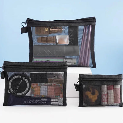 1/3pcs Mesh Clear Cosmetic Bags – Small & Large Black Makeup Bag, Portable Travel Toiletry Organizer, Lipstick Storage Pouch