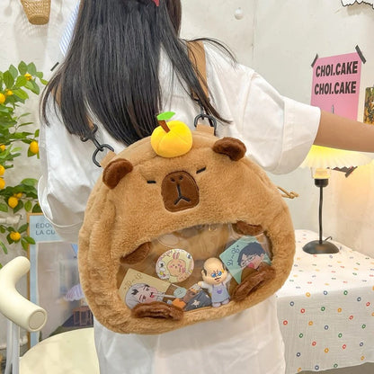 Kawaii New Capybara Plush Backpack For Women Versatile Cartoon Funny Capibala Bag Large Capacity Tote Bag Children's Gift