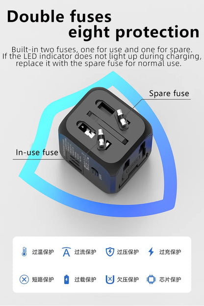 Universal Multi-Function Travel Adapter – All-in-One Plug Converter with 2.4A Fast Charging!