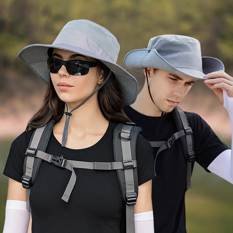 Summer UPF50+ Sun Hats For Women Men Breathable Mesh Boonie Hat Foldable UV Protection Hiking Fishing Hat Male Bucket Hats
