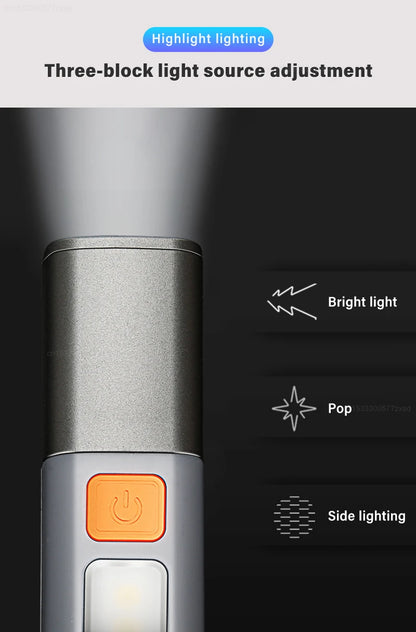 New Xiaomi Portable LED Flashlight – USB Rechargeable, Zoomable Torch for Outdoor Camping, Hiking & Emergency Use
