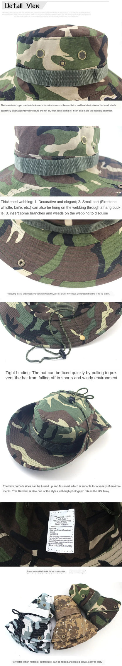 Camouflage Tactical Cap Boonie Bucket Hat Caps Camo Men Outdoor Sports Sun Bucket Cap Fishing Hiking Hunting Hats