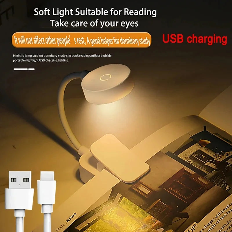 Portable LED Book Light – Eye Protection 360° Clip-On Desk Lamp for Reading, Travel & Bedroom