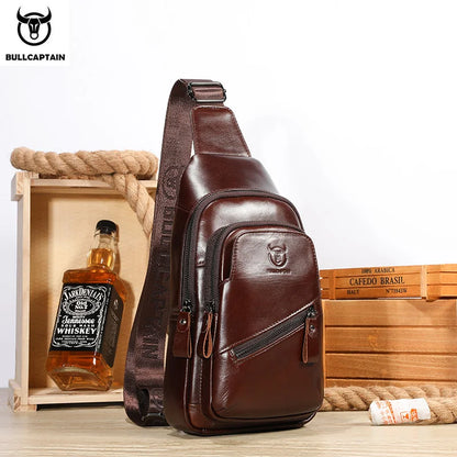 BULLCAPTAIN 2025 Men's Leather Chest Bag – Large Capacity Casual Messenger Bag, Classic Leather XB 127