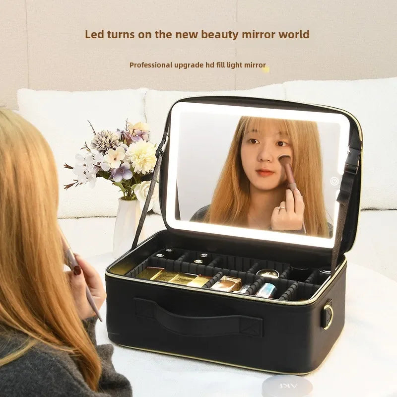 2025 Premium LED Cosmetic Bag – Large-Capacity Portable Makeup Storage Box with Mirror