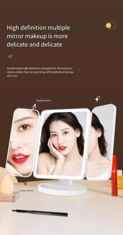 Trifold LED Makeup Mirror – Smart Light-Up Vanity Mirror for Beauty & Dressing