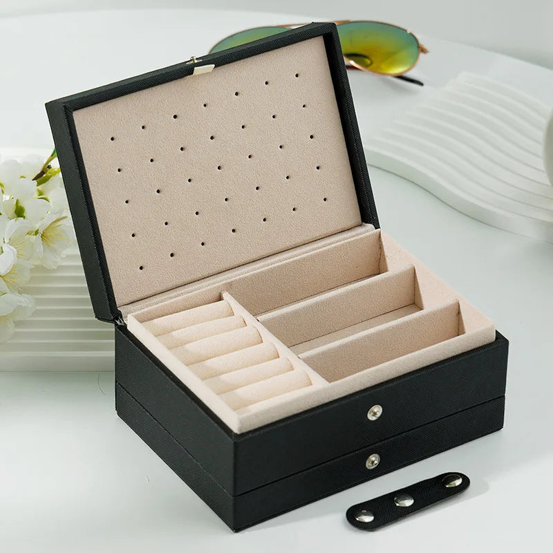 Portable PU Leather Jewelry Storage Box – Travel Organizer for Rings, Necklaces & Earrings
