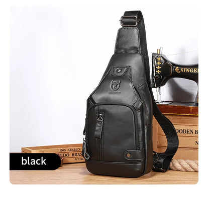 Bullcaptain Leather Large Capacity Chest Bag – Men’s Shoulder Bag with USB Port for Outdoor Casual Activities