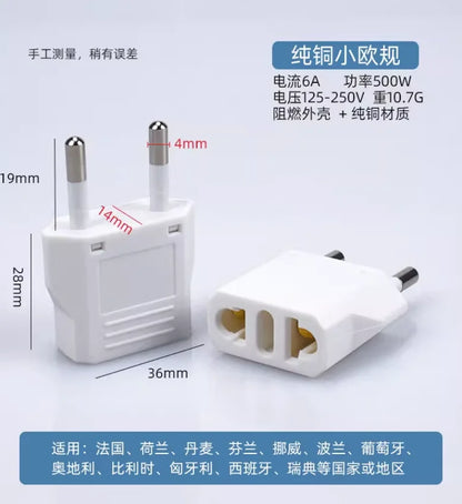 EU Plug Adapter - US to EU, CN to EU, KR to EU Travel Converter for Electric Power Sockets and AC Outlets