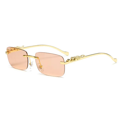 Classic Rimless Sunglasses – Stylish Frameless Shades with Leopard Decoration for Men & Women ✨🚘