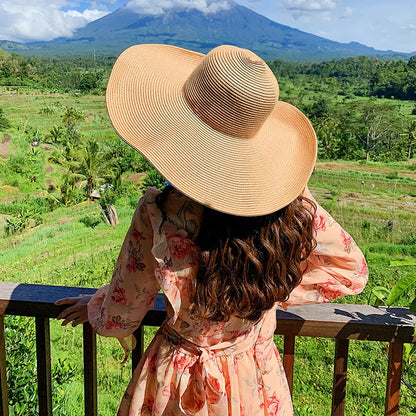 Women 15cm Wide Brim Sun Hat Summer Travel Floppy Straw Hat Female Outdoor Vacation Roll Up UPF50+ Oversized Foldable Beach Hat