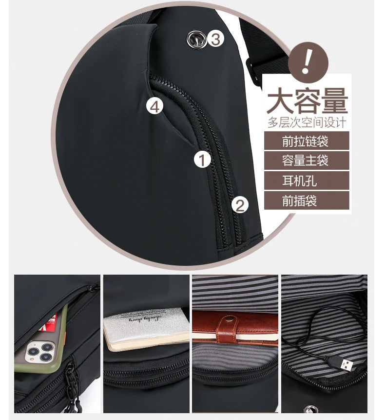 Stylish Men's Crossbody Bag – Waterproof, USB Charging, Outdoor Casual Chest Bag