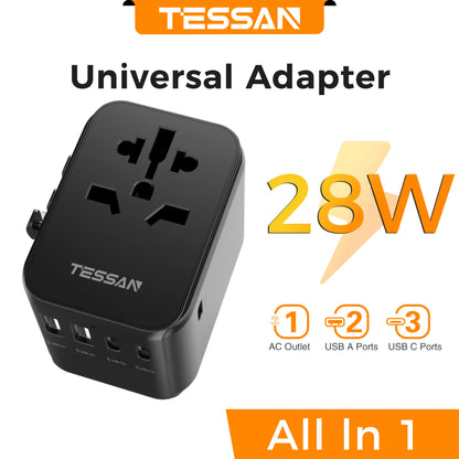 TESSAN 100W GaN Universal Travel Adapter – Fast Charging USB & Type-C Power Adapter for EU/UK/US/AU!