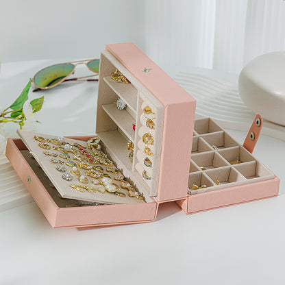 Portable PU Leather Jewelry Storage Box – Travel Organizer for Rings, Necklaces & Earrings