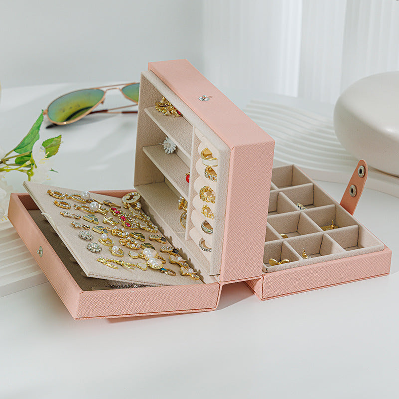 Portable PU Leather Jewelry Storage Box – Travel Organizer for Rings, Necklaces & Earrings