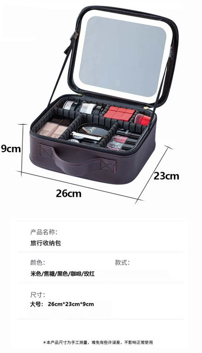 LED Travel Makeup Bag with Mirror – Large-Capacity Portable Storage Case with Combination Lock