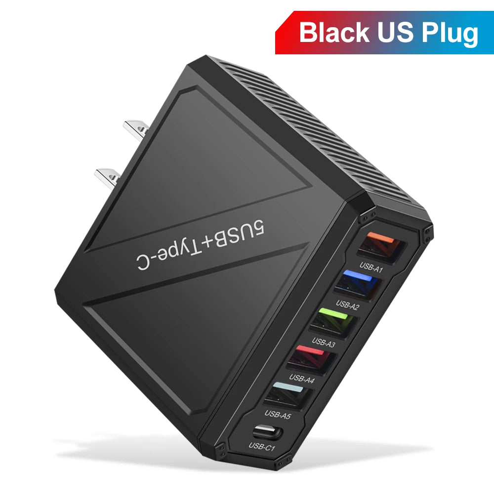 65W 5-Port USB Fast Charger – PD & QC 3.0 Adapter for Xiaomi, iPhone, Samsung & Vivo