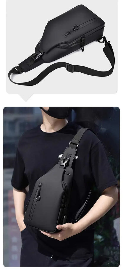 Stylish Men's Crossbody Bag – Waterproof, USB Charging, Outdoor Casual Chest Bag