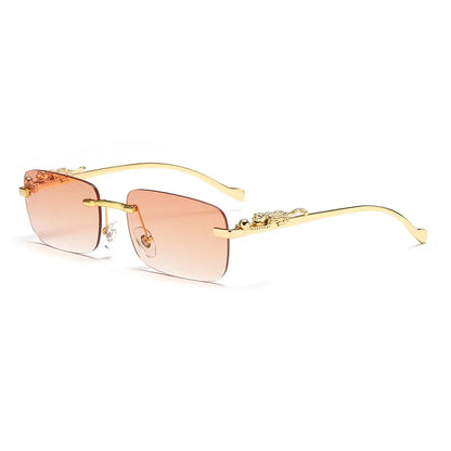 Classic Rimless Sunglasses – Stylish Frameless Shades with Leopard Decoration for Men & Women ✨🚘